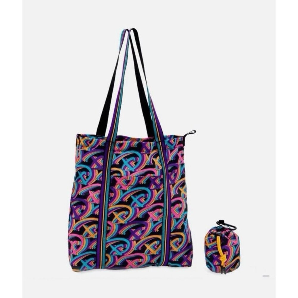 Disney D Logo Tote Bag with Pouch Allover Print AOP SEALED NEW with TAGS